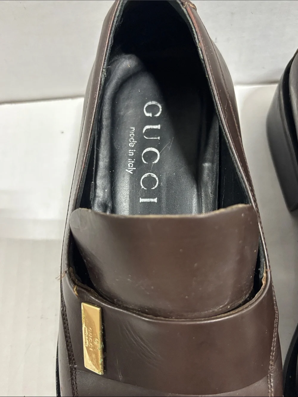 Gucci Dress Shoes Mens size 8D Brown Leather Square-toe Loafers